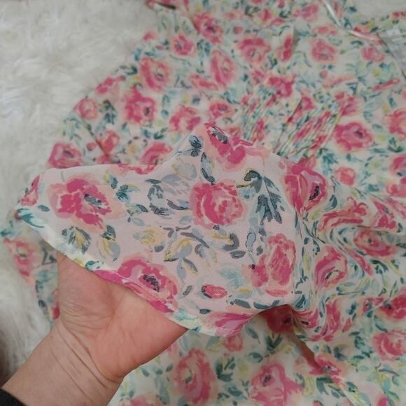Lauren Conrad LC Sheer Size Medium M Floral Flower Button Up Blouse Top - Picture 7 of 12